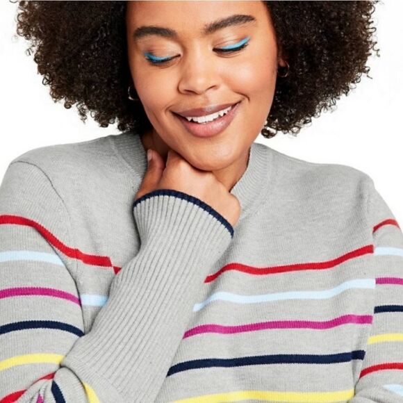 NWOT Striped Crewneck Sweater - LaLigne × Target Gray/Red/Blue size XL - Picture 3 of 6